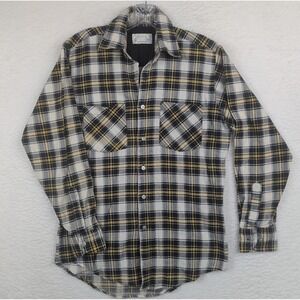 Cascade Vtg Flannel Shirt Mens Medium Blue Plaid Cotton Blend Size S 14-14.5